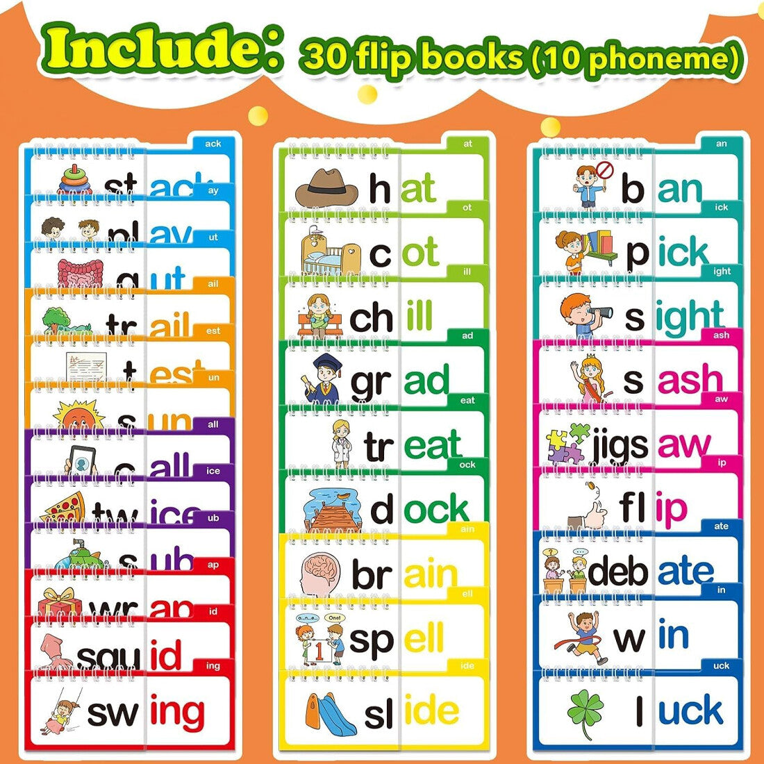 NEW 30 Read And Rhyme Flip Books,Word Families Flash Cards, Sight Word Flash Cards UK